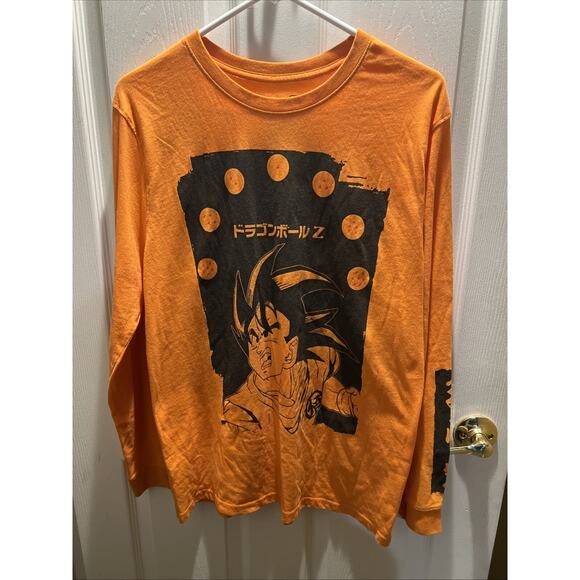 Dragon Ball Z Graphic Mens Long Sleeve T Shirt Medium Orange Spellout - Picture 1 of 8